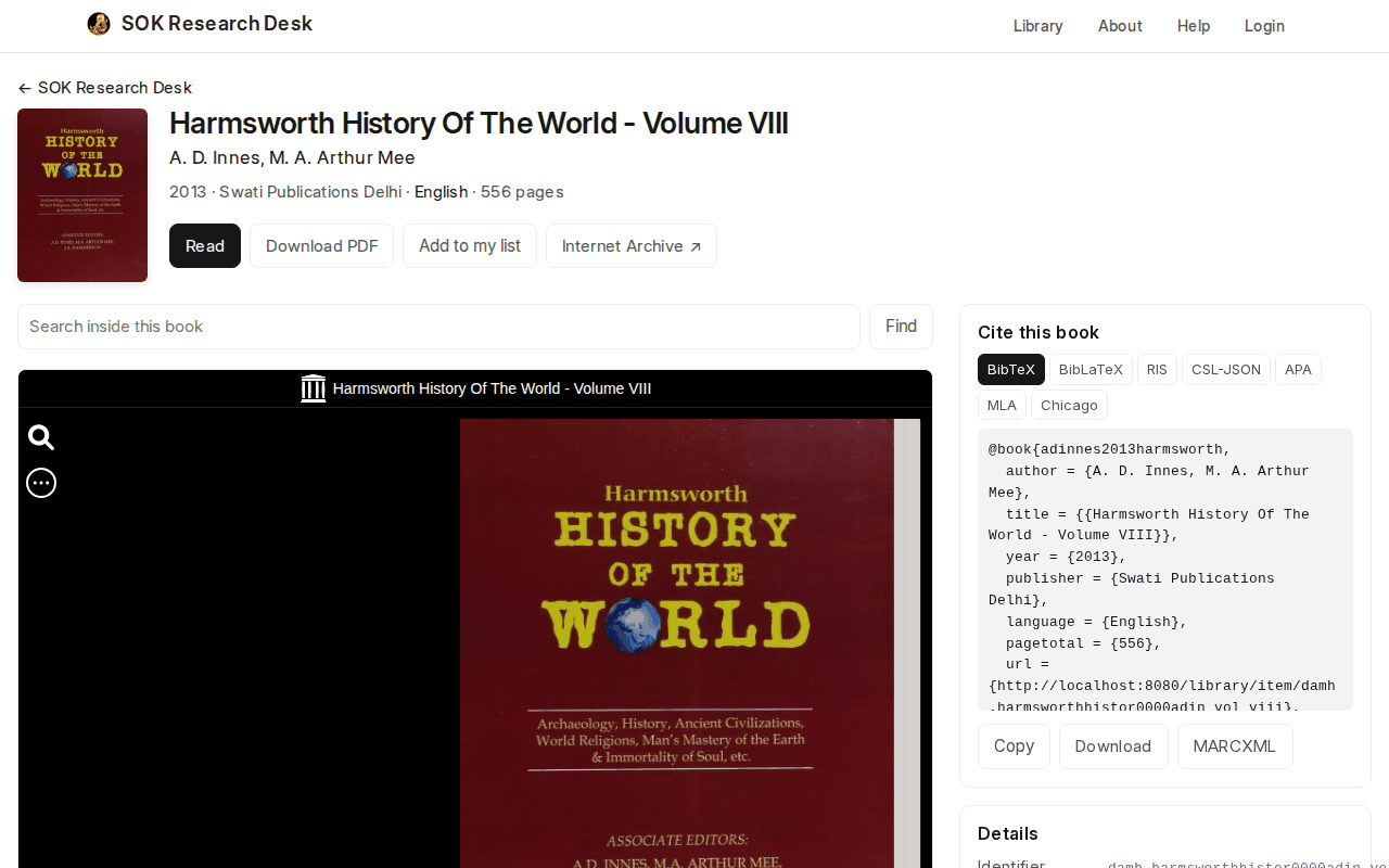 A book page: reader, search inside, details and citation