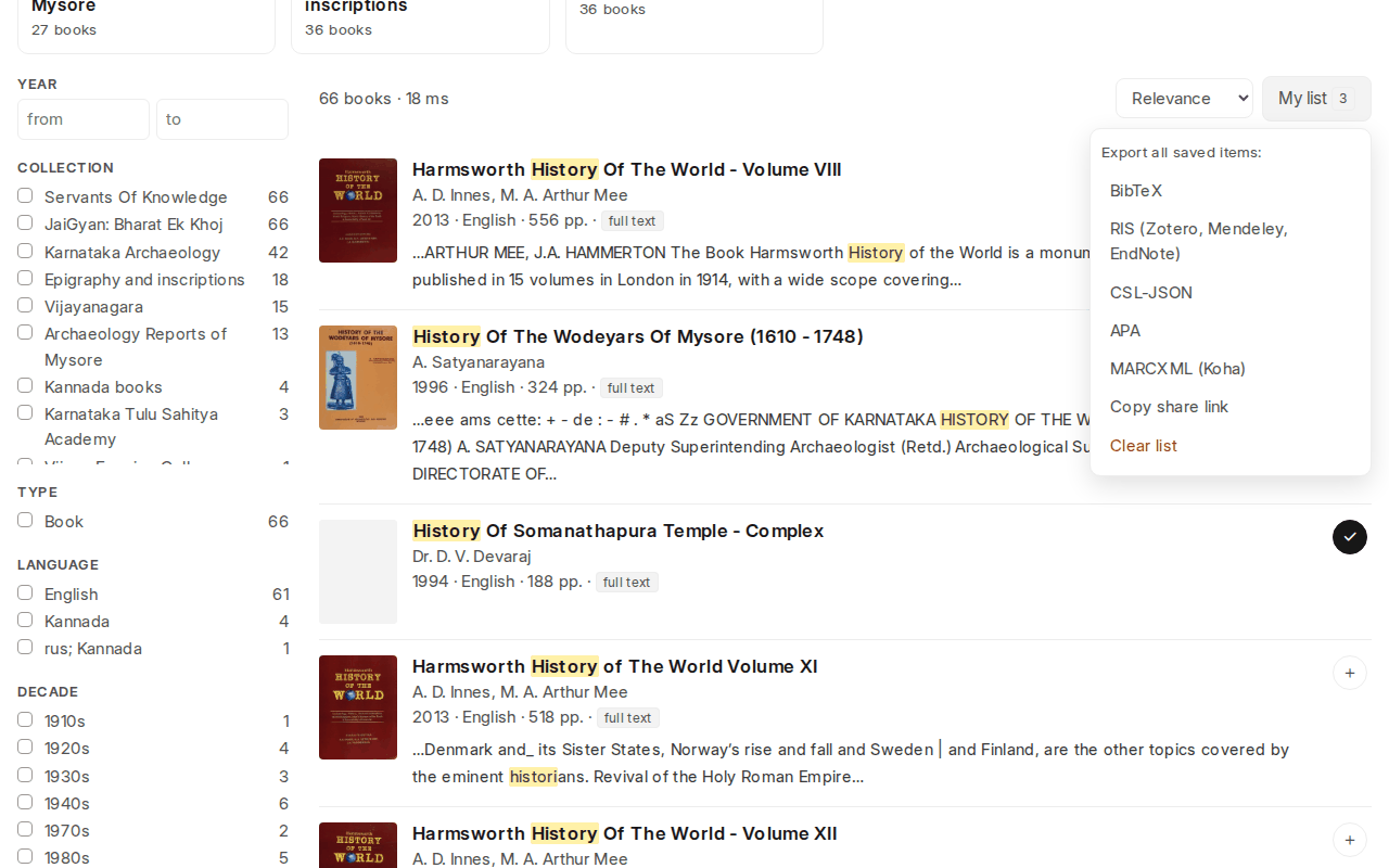 My list, with export and share